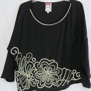 YOANA BARASCHI Black Silk Embroidered Crop Blouse